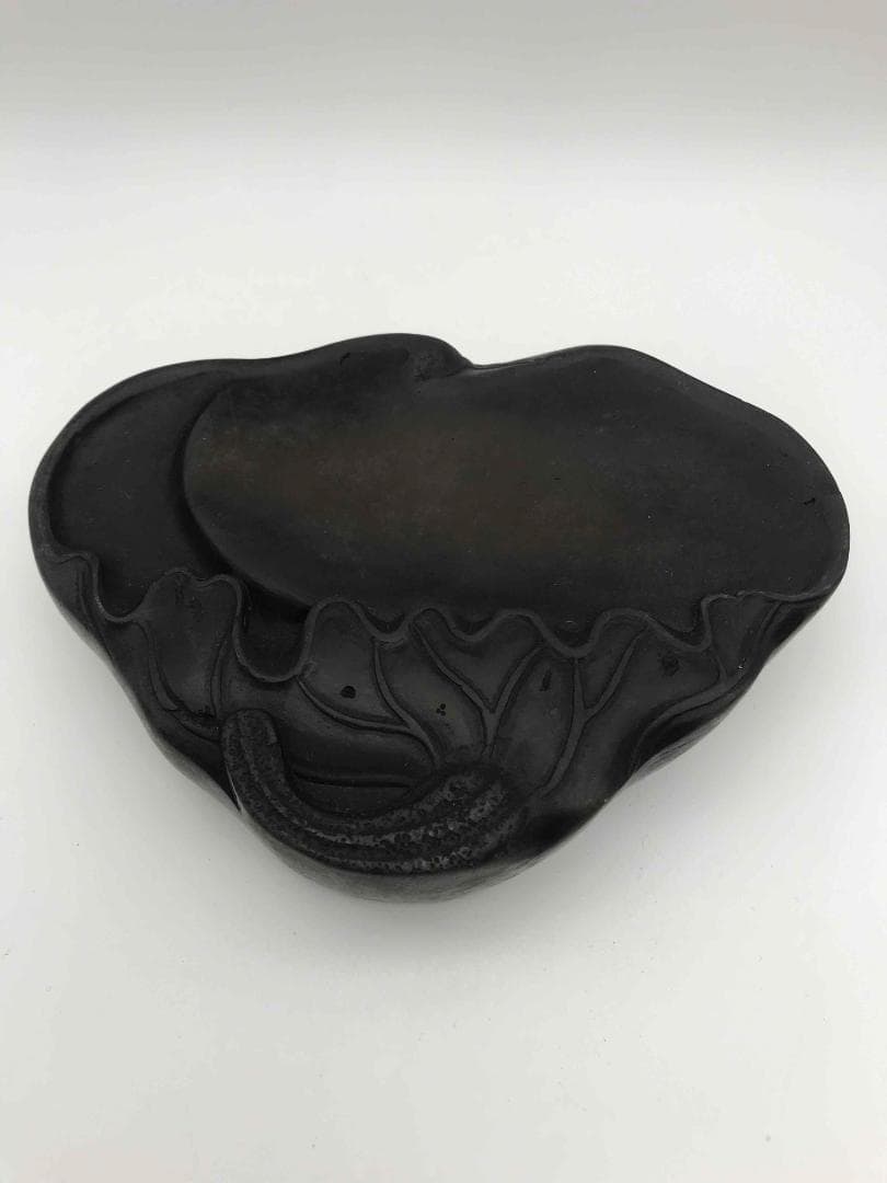 古端渓硯　清時代　蓮型硯　唐木蓋付き　極上品　時代物　初出し物(A-56)