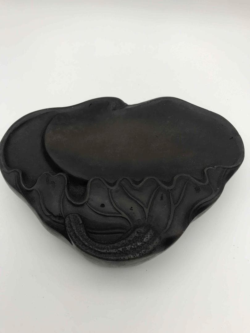 古端渓硯　清時代　蓮型硯　唐木蓋付き　極上品　時代物　初出し物(A-56)