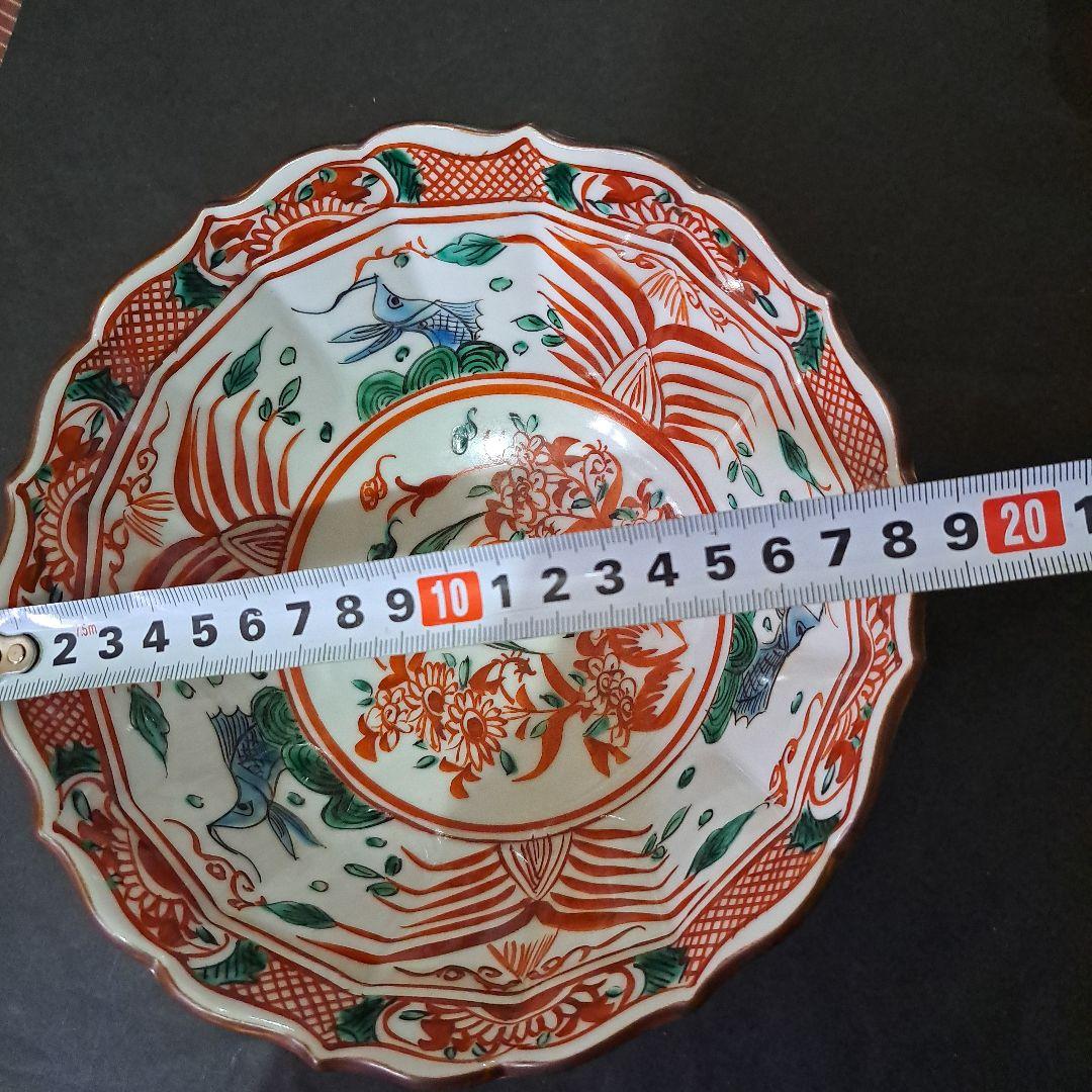永楽善五郎　九谷赤絵　　中鉢　紅縁輪花鉢　明治 大日本永楽造　共布、共箱入