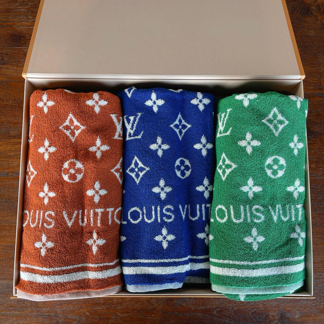 ルイヴィトン セルヴィエットセットLVマッチモノグラム ブルー バスタオル