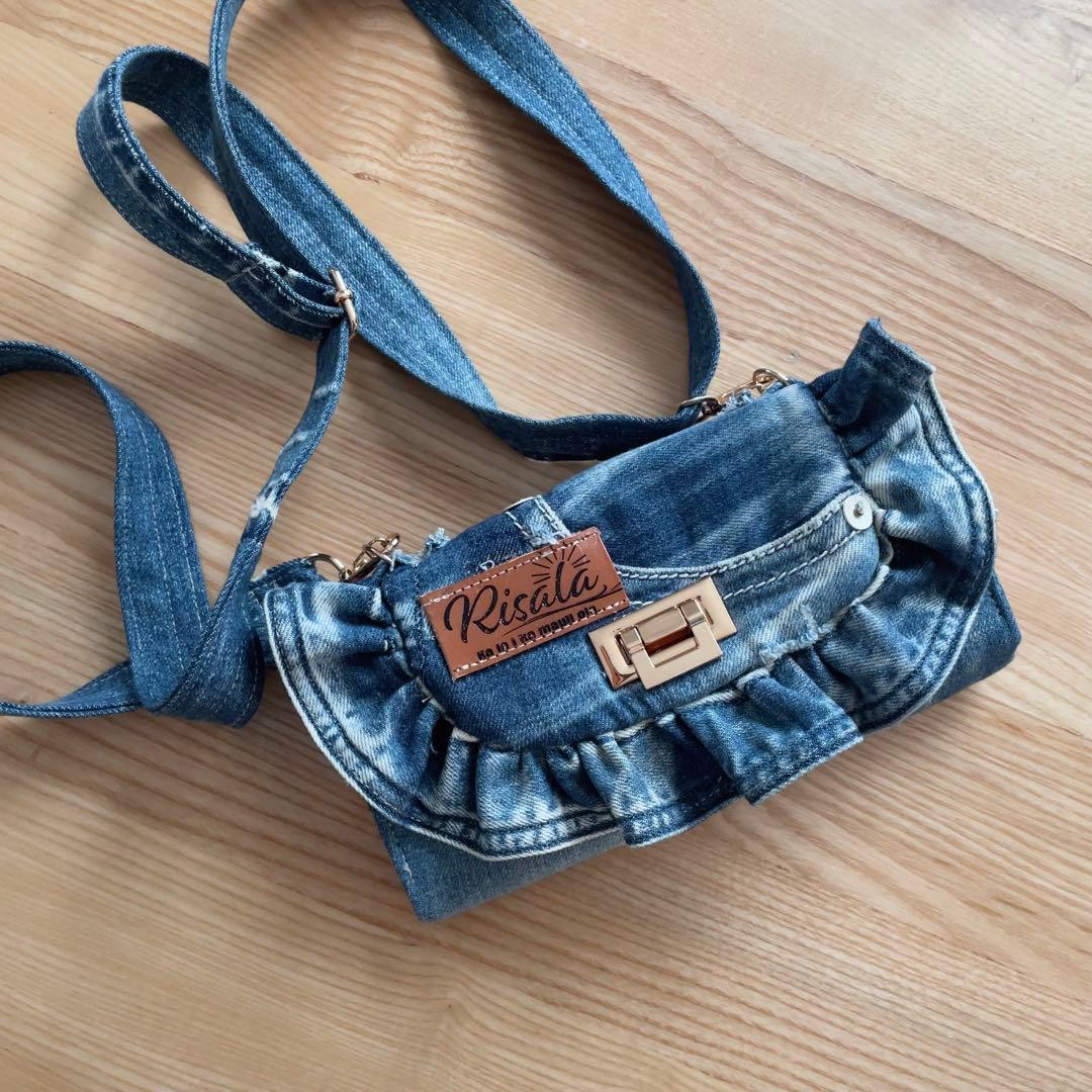 デニム リメイク フリルウォレット ショルダー 2点セット