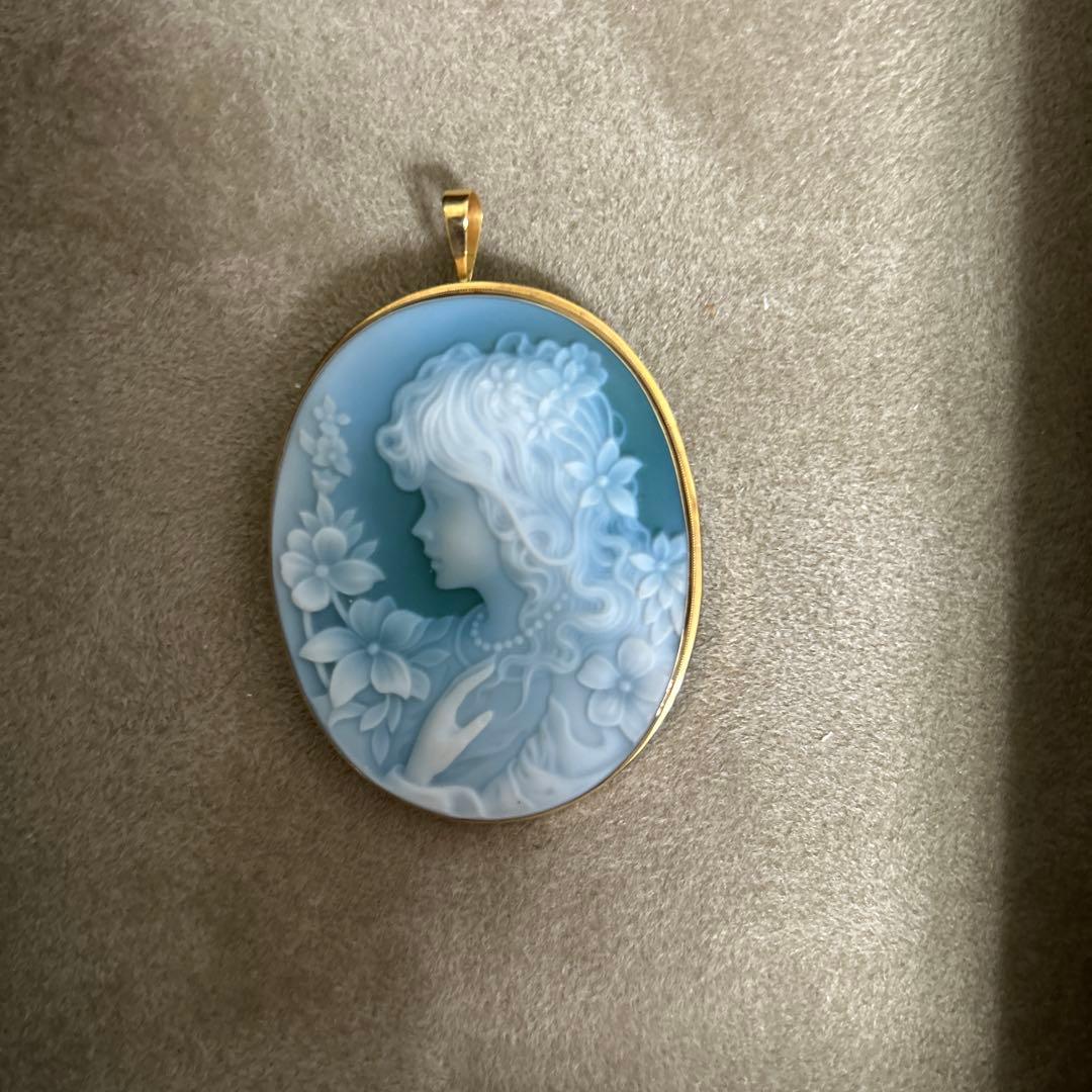 K18ストーンメノウカメオペンダント：ブローチ