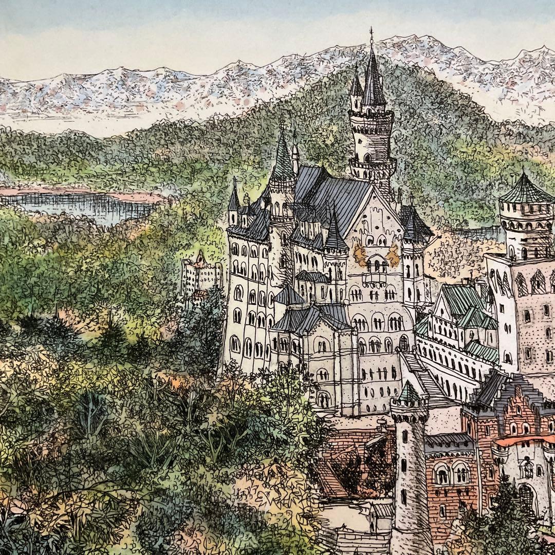 絵画・額縁・版画・織田 義郎・新品未使用・ドイツ・城・美術品・インテリア・雑貨