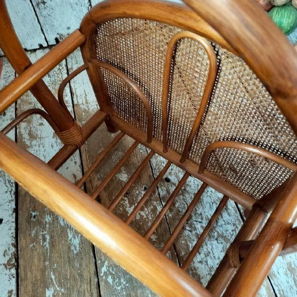 70-80s ヴィンテージ ラタン マガジンラック ブックスタンド 籐 本立て