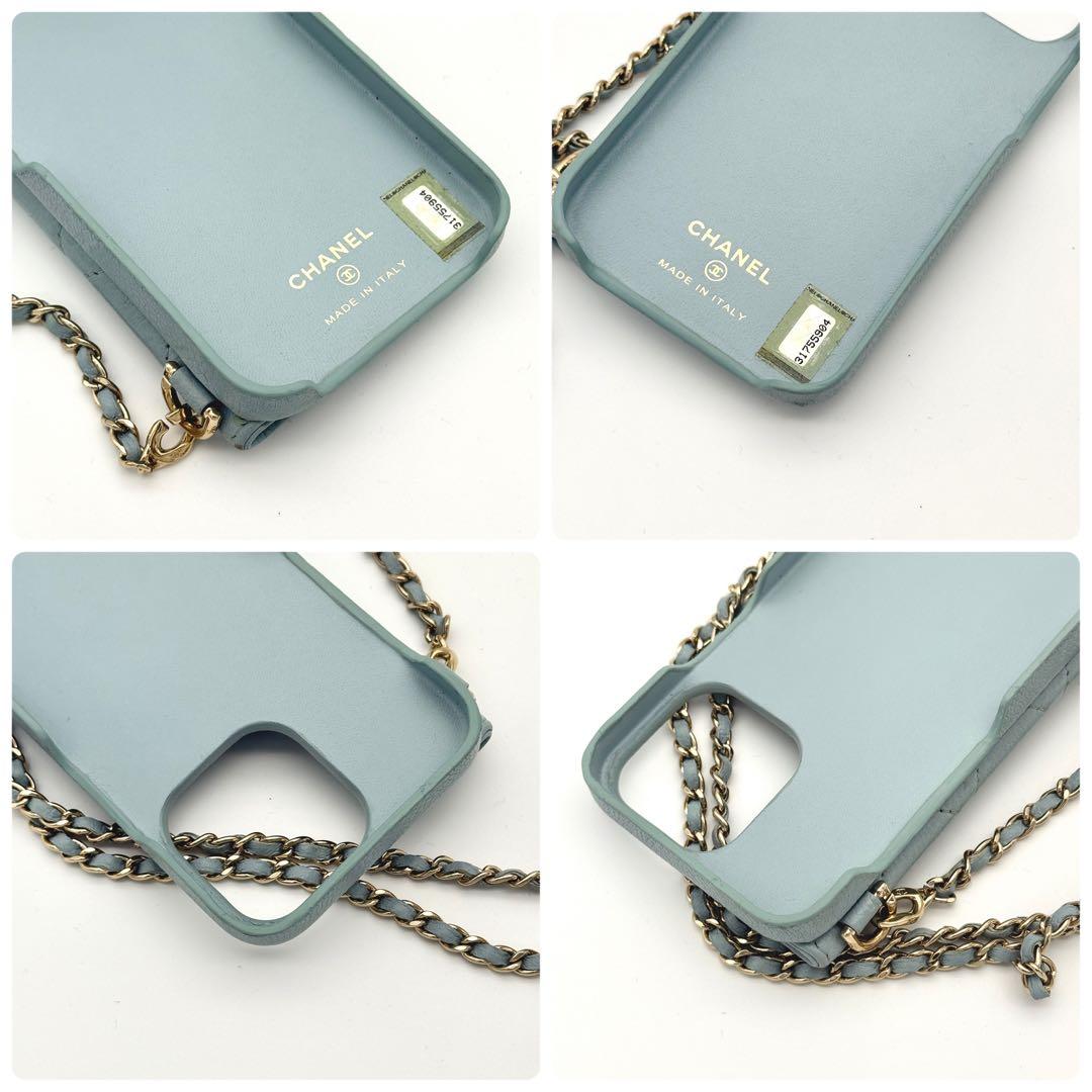 CHANEL キャビアスキン iPhone 13 Pro ケース マトラッセ 青