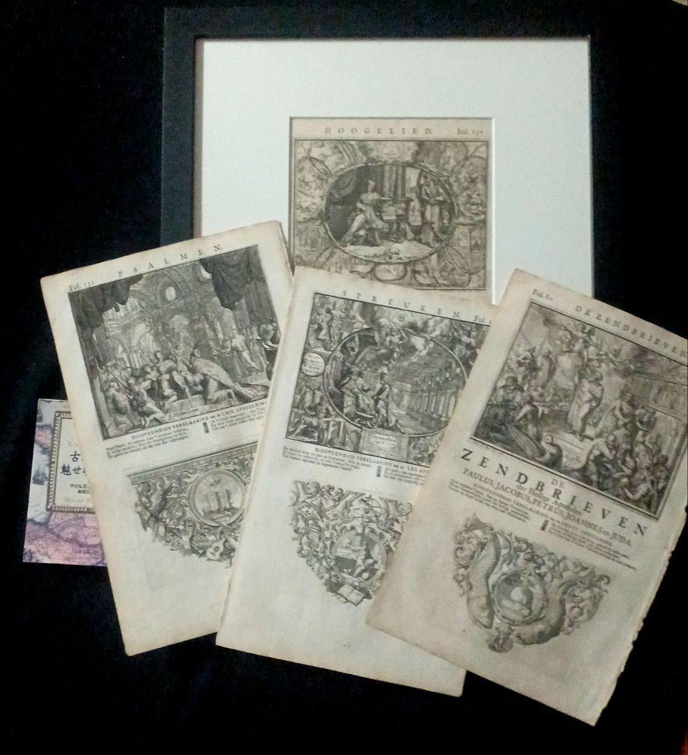 額装品　1729年頃　「聖書　バイブル　零葉」　４作品セット　稀少