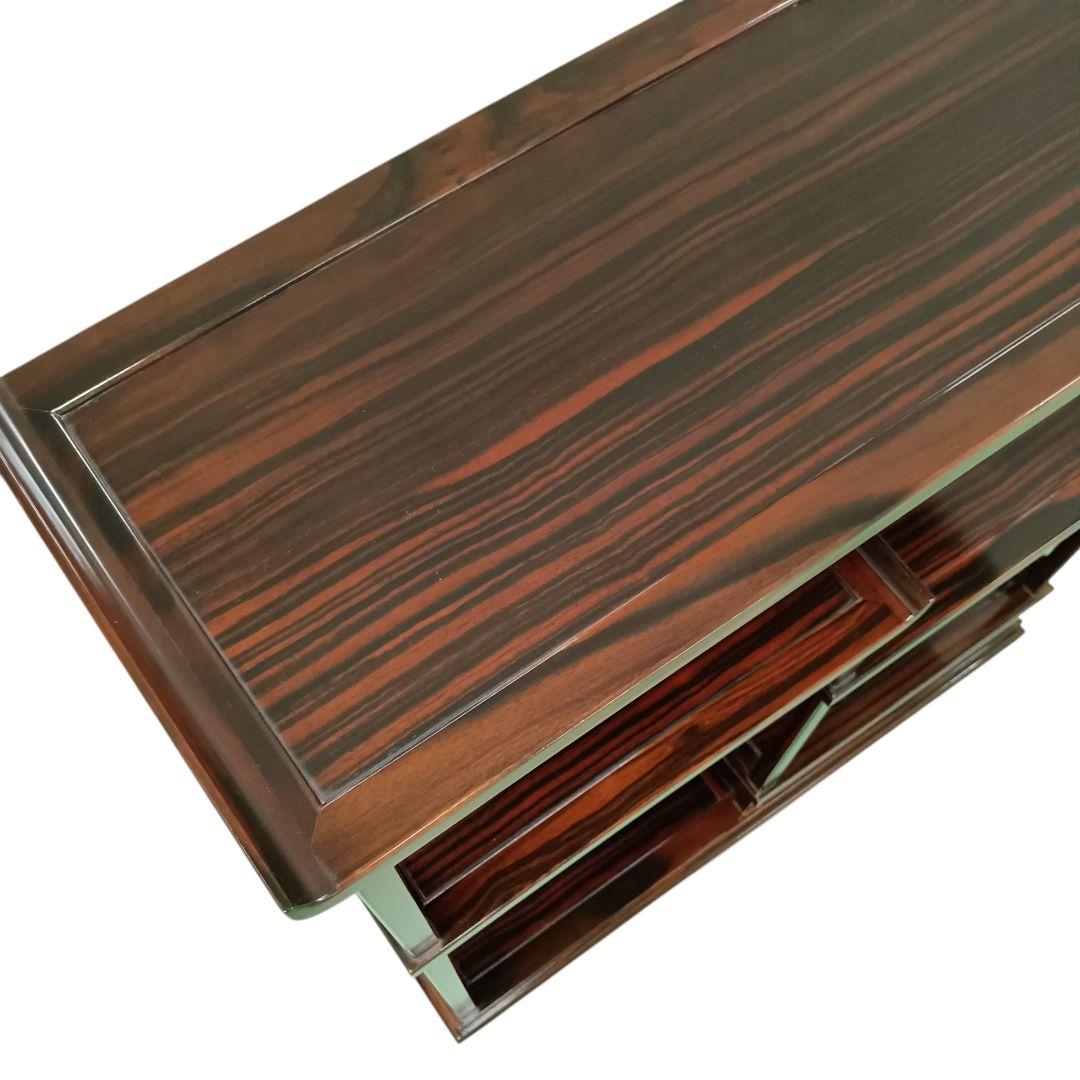 小ぶり 黒檀 黒丹 唐木 筆返し 透かし彫り 無垢 飾り棚