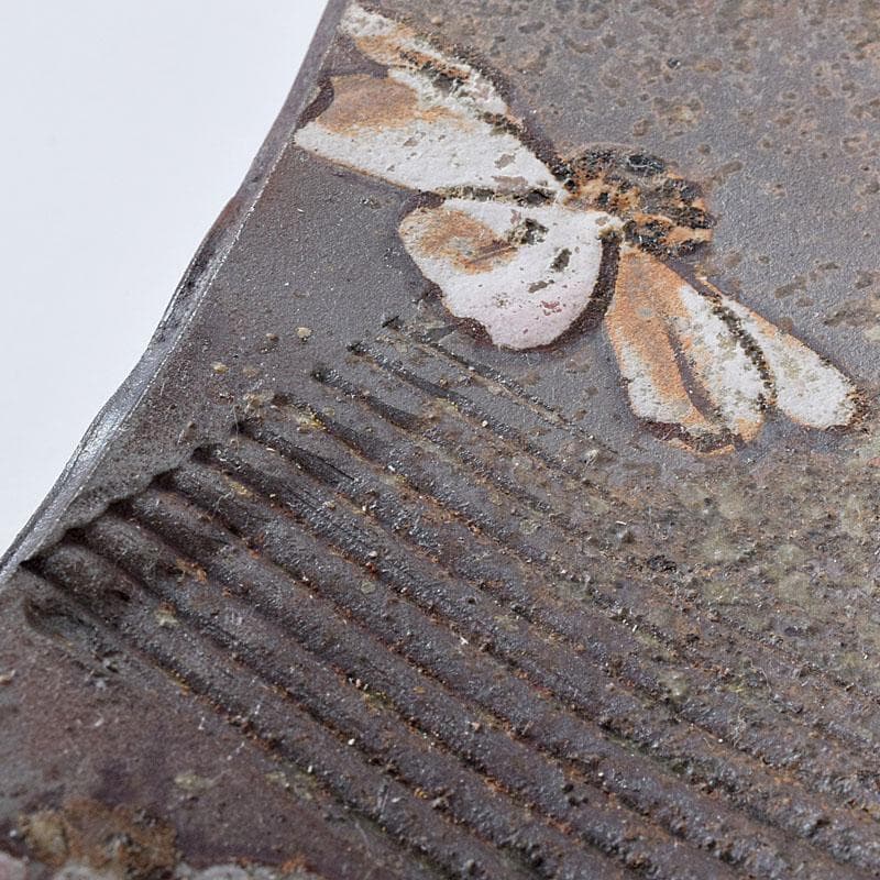 益子焼　堀越美紀作　自然釉　秋桜文　長皿　共箱　N　8681D