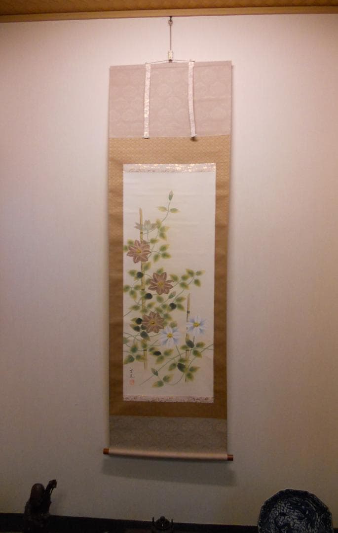 掛け軸 藝元 鐵仙花 絹本 希少 軸装 茶道具 掛軸 美品 です。