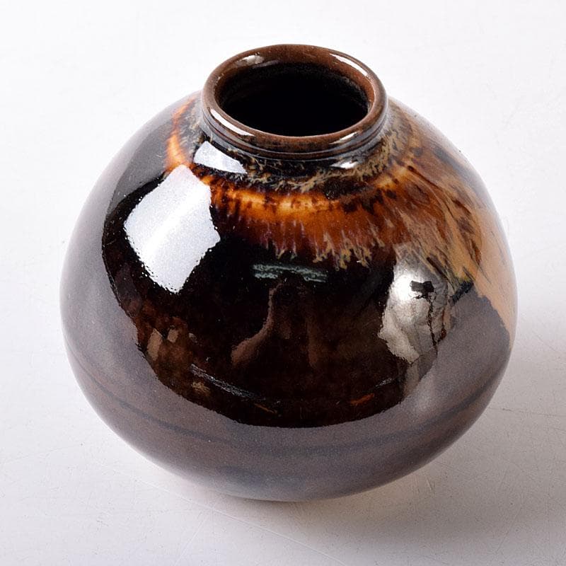 茶道具　京焼　清水焼　桶谷定一作　文琳茶入　仕覆付　共箱　V　7704