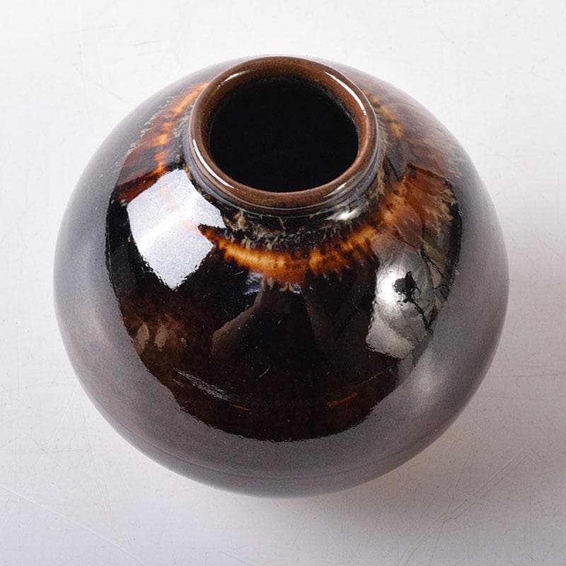 茶道具　京焼　清水焼　桶谷定一作　文琳茶入　仕覆付　共箱　V　7704