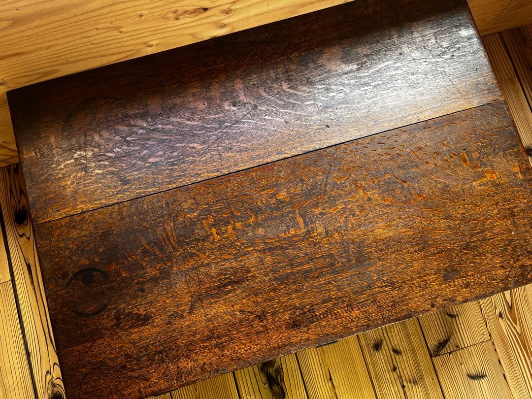 古い木製文机 3引き出し TVテレビ台アンティークヴィンテージ昭和レトロ古道具