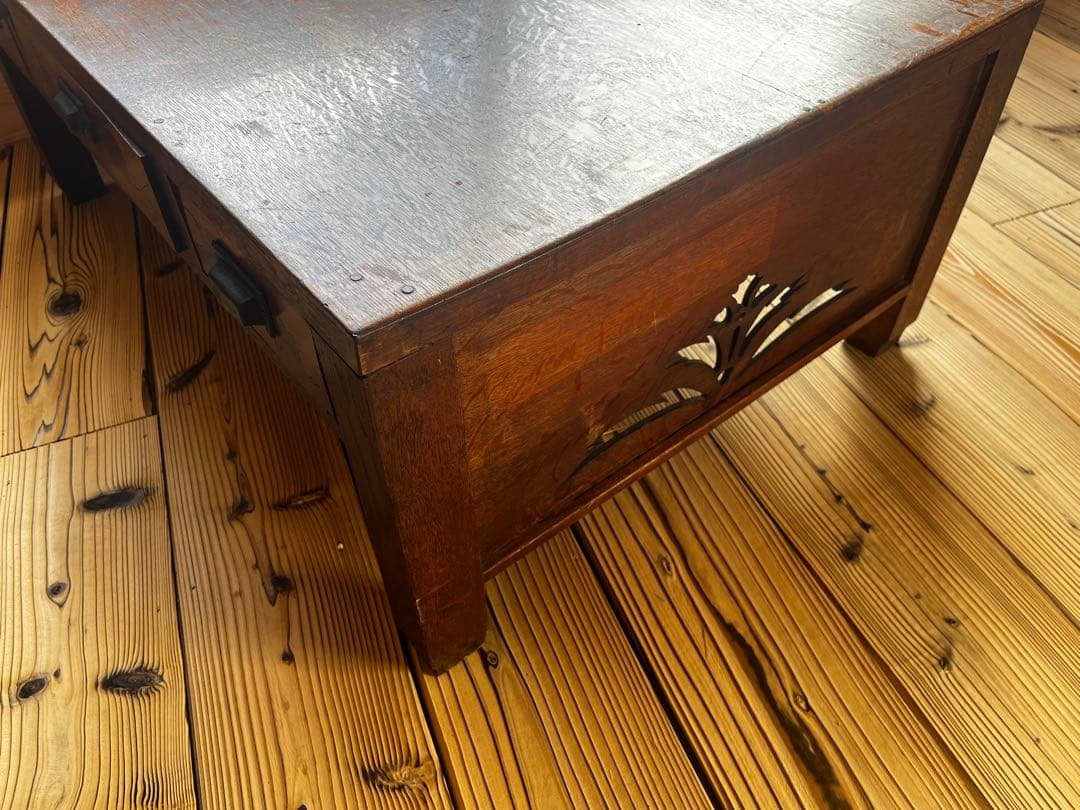 古い木製文机 3引き出し TVテレビ台アンティークヴィンテージ昭和レトロ古道具