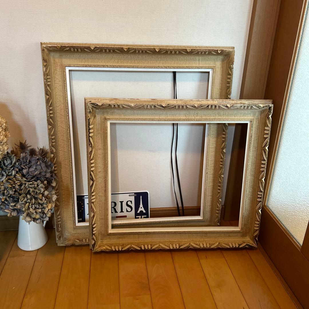 レトロ！ヴィンテージ！アンティークフレーム2枚　古道具　木製額縁　ニチガク