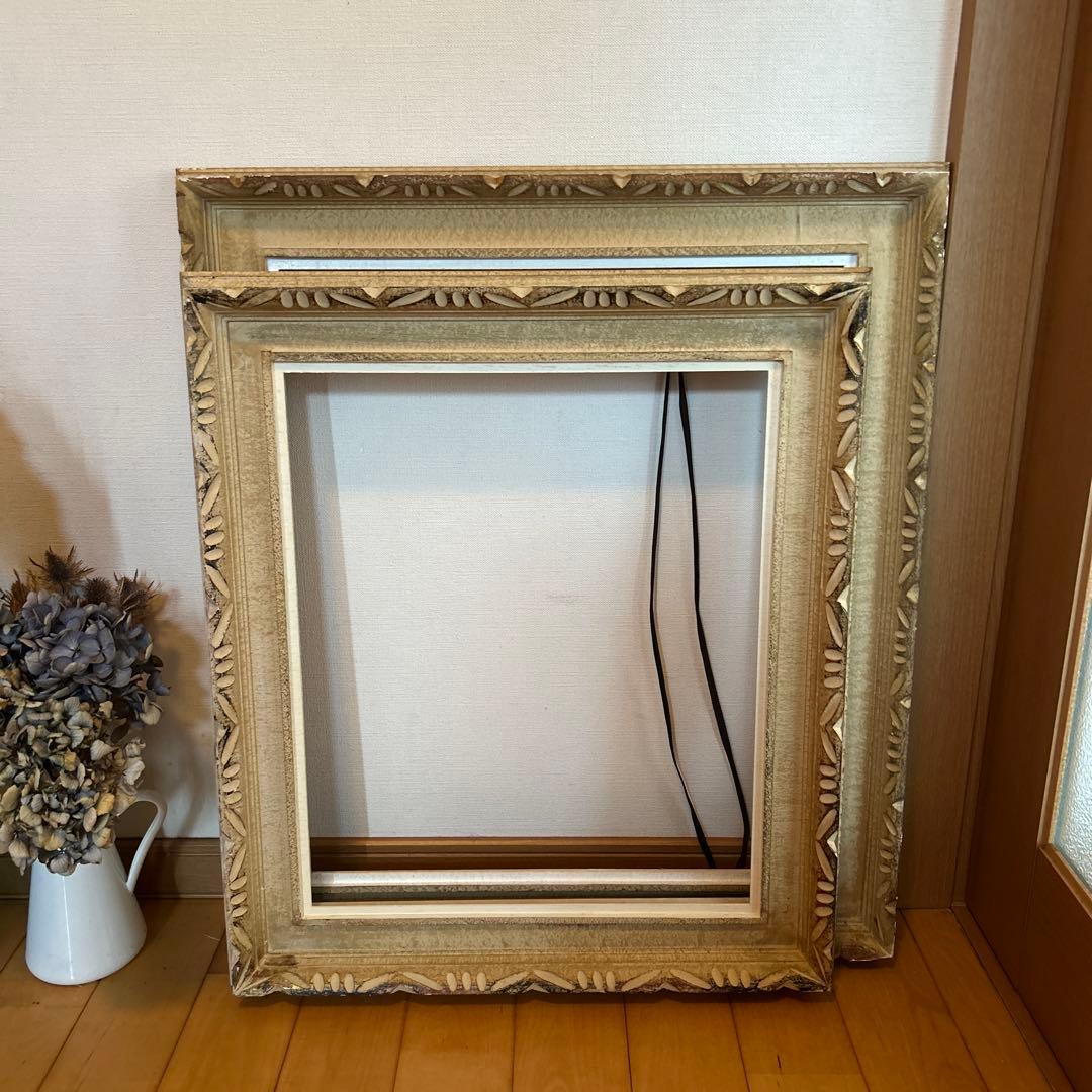 レトロ！ヴィンテージ！アンティークフレーム2枚　古道具　木製額縁　ニチガク