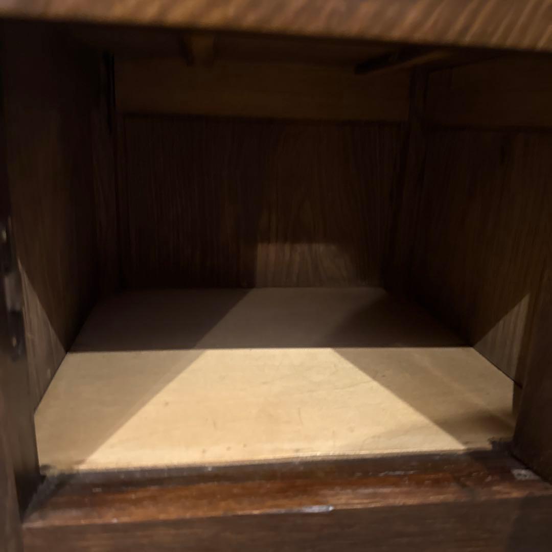 ヴィンテージ　木製サイドテーブル　引き出し/扉収納付き　大理石天板