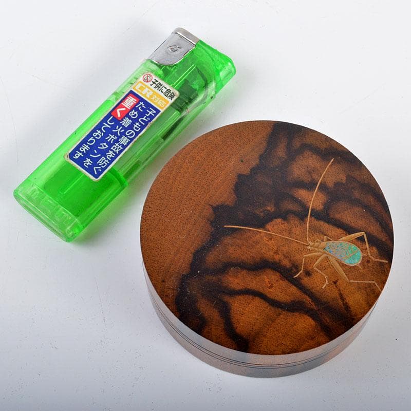 茶道具　福田耕一作　黒柿　鈴虫蒔絵　螺鈿装飾　香合　共箱　M　R4255