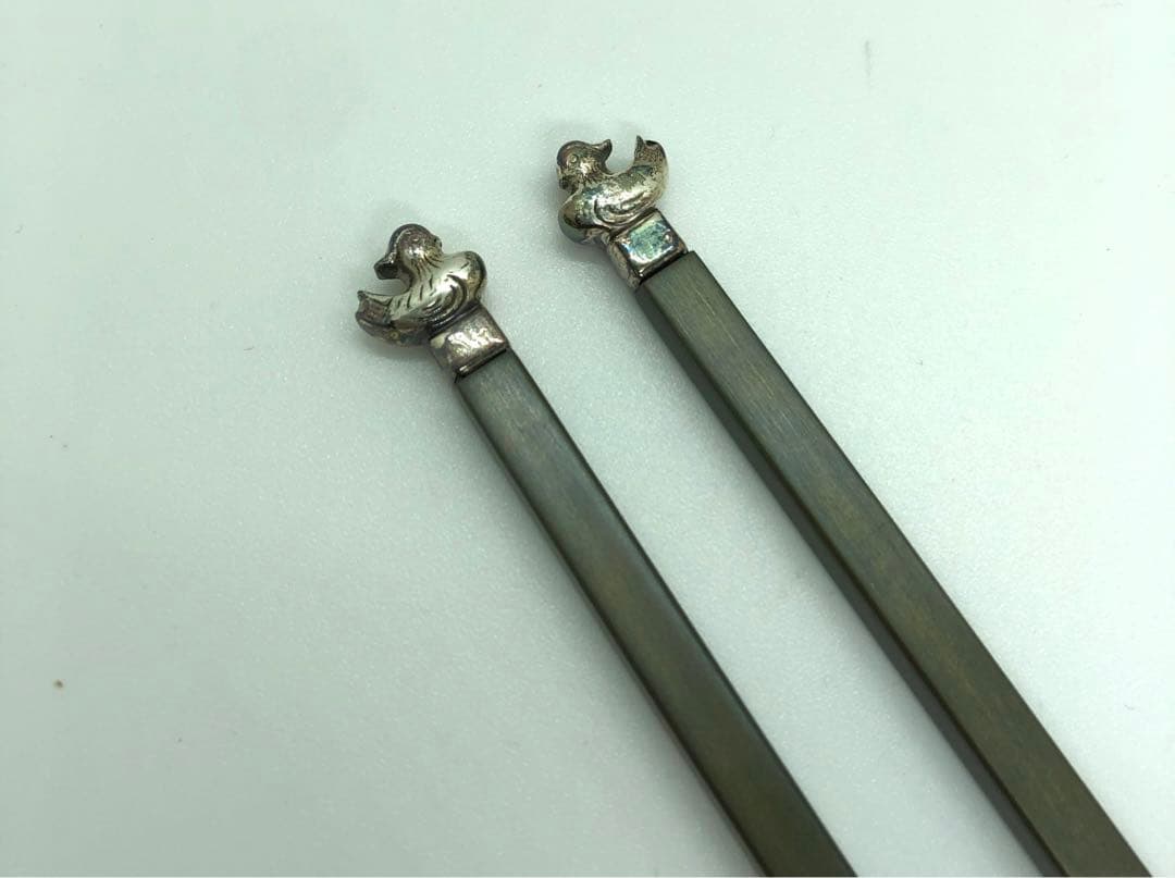 木村清雲 作 純銀南鐐鳥頭火箸 約140g