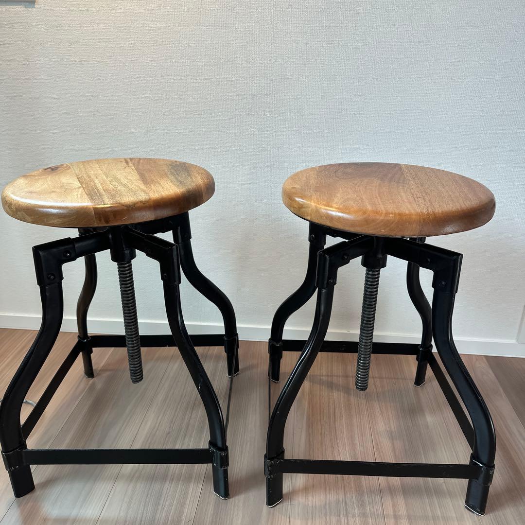 アンティークスツール 高さ調整可能 2脚セット