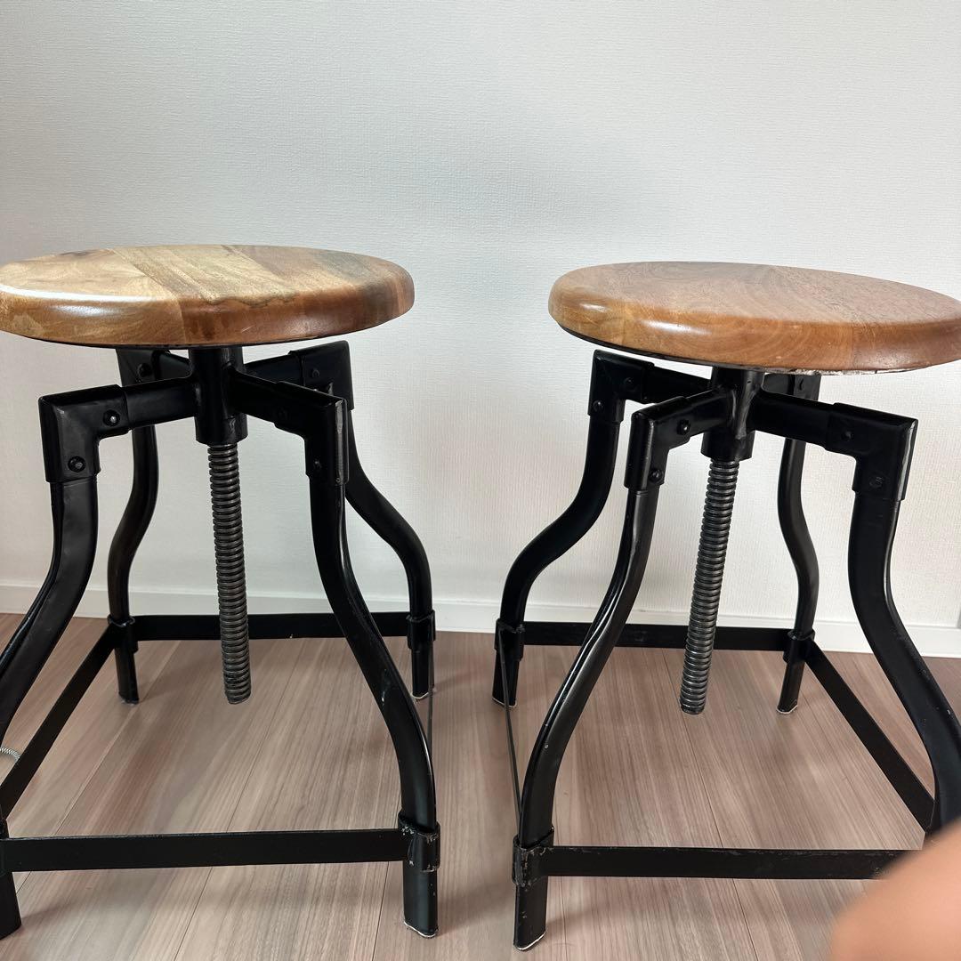 アンティークスツール 高さ調整可能 2脚セット