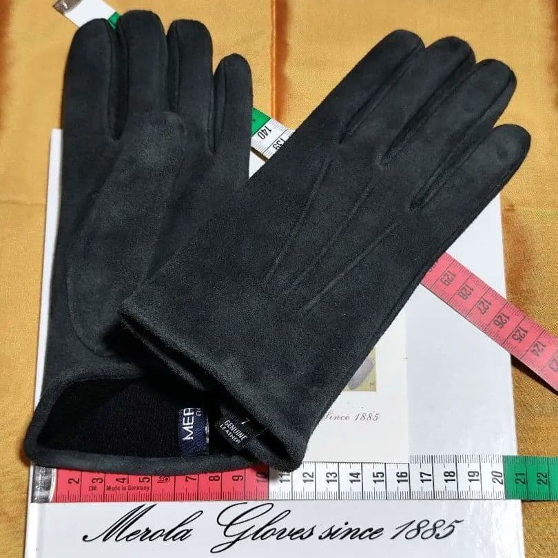 今季 メローラ スエードグレー カシミア黒 グローブ 革手袋 MEROLA