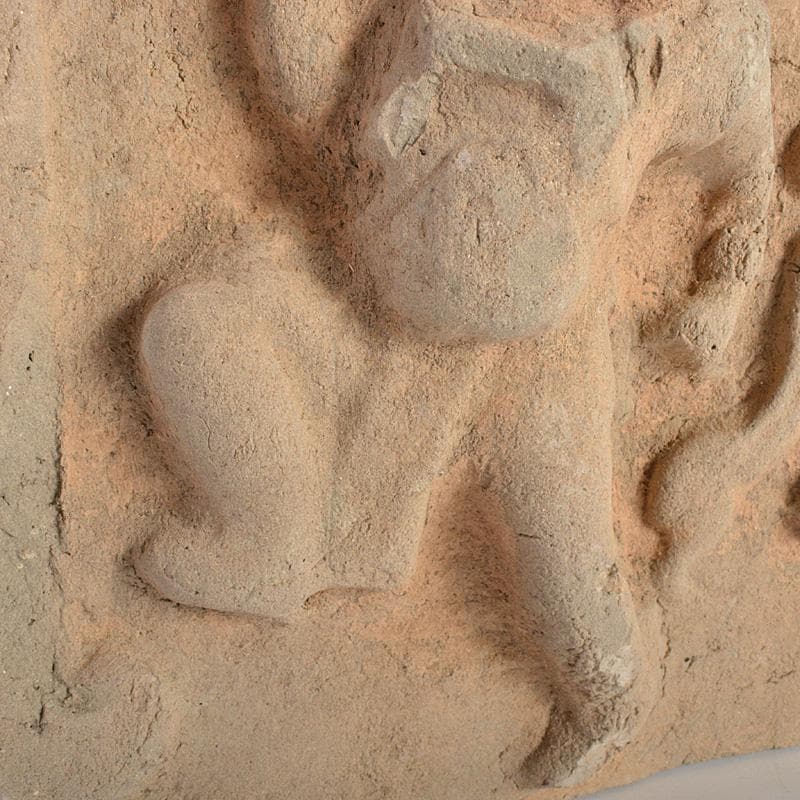 中国　朱泥　人物刻　陶版　壁飾　V　R6812