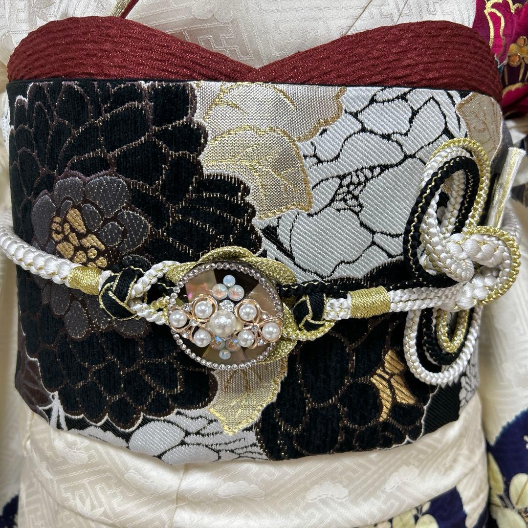 生成り　上品な牡丹と菊の振袖フルセット