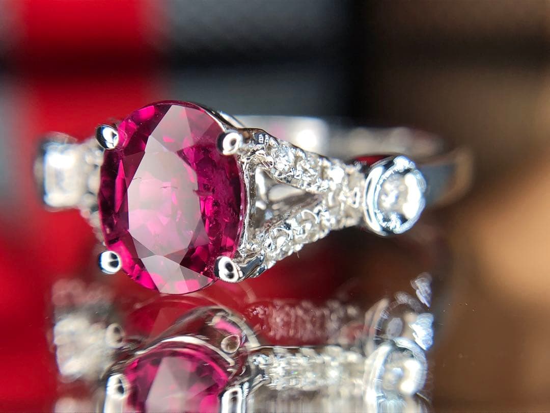 希少　非加熱　ルビー　ピジョンブランド系　ダイヤモンドk18wgリング