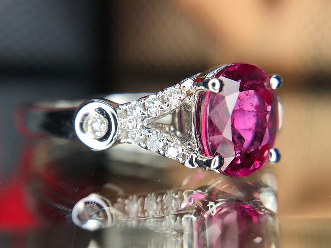 希少　非加熱　ルビー　ピジョンブランド系　ダイヤモンドk18wgリング