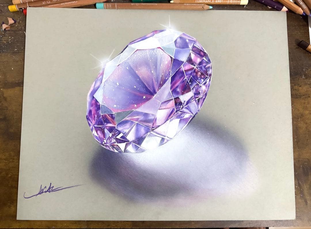 色鉛筆画 アメジスト(原画)