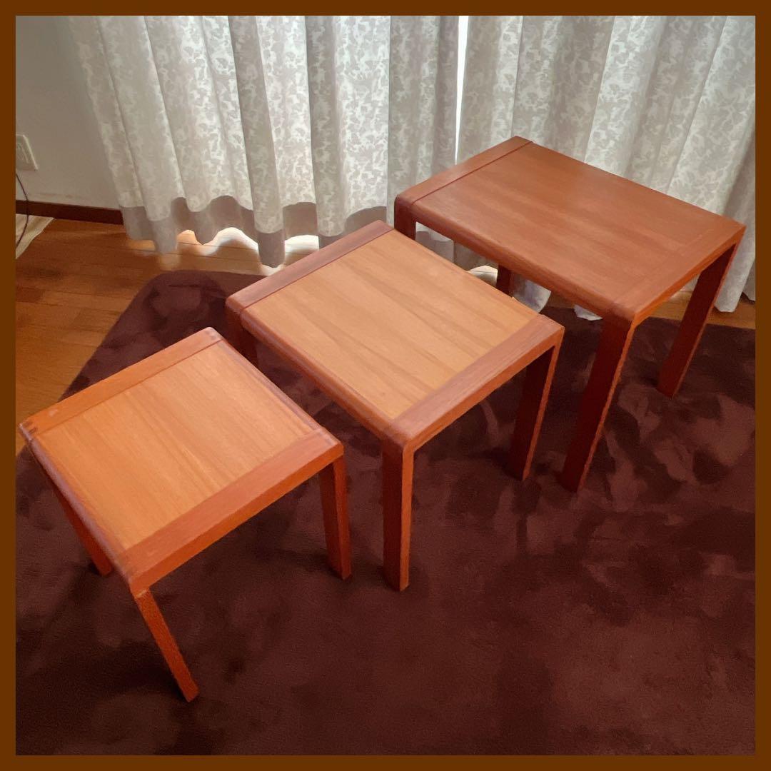 珍品】ネストテーブル 収納式机 ヴィンテージ チーク材 3台 木組み 組子