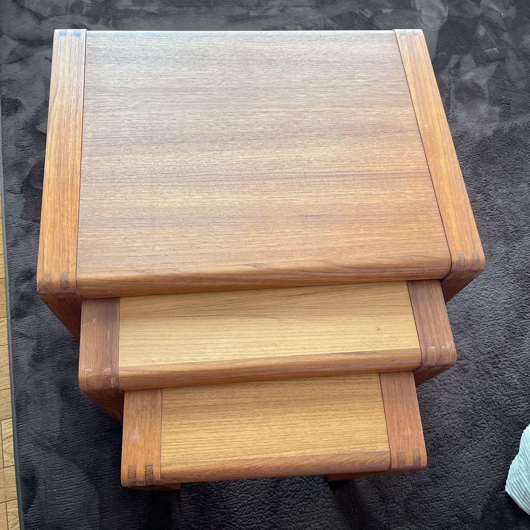 珍品】ネストテーブル 収納式机 ヴィンテージ チーク材 3台 木組み 組子