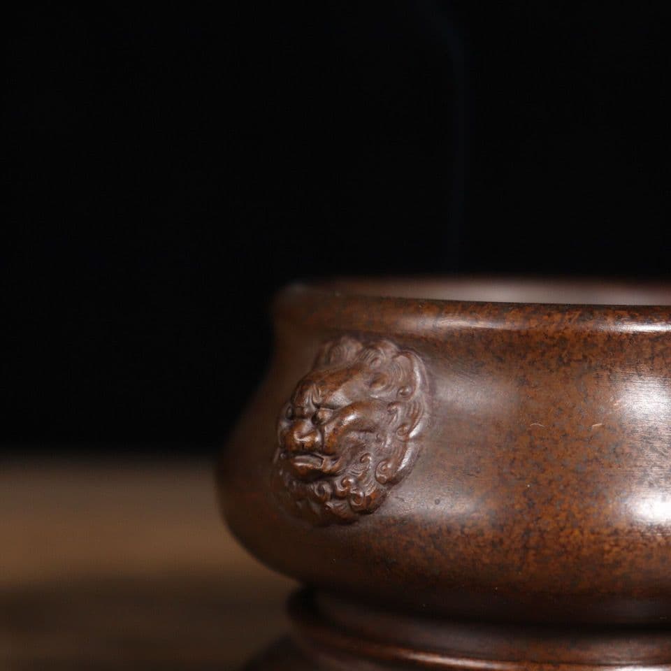 香炉 銅製 獅耳圧経銅炉 仏堂香炉 香道具 工芸品 置物