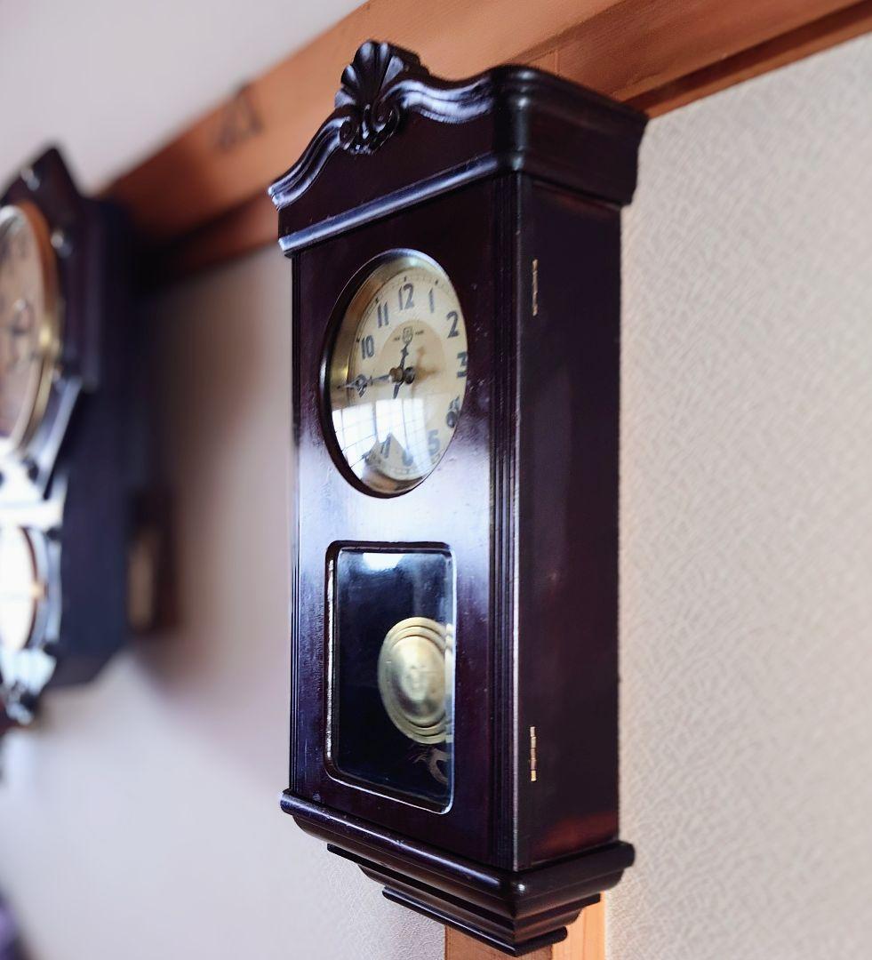 〈完動・美品〉フクロ時計社　宮型ゼンマイ式振り子時計　ボンボン時計古時計