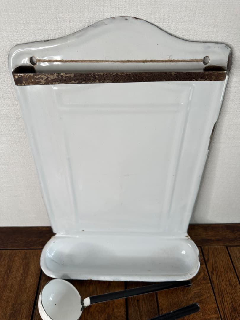 フランス　アンティーク　ホーロー　フレンチキッチン　レードル　ユーテンシルラック