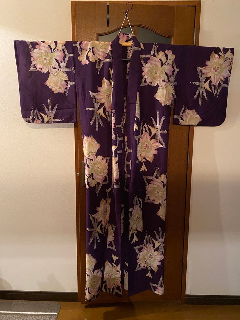 撫松庵　浴衣　セオa 紫　花柄　ゆかた　ポリエステル　お祭り