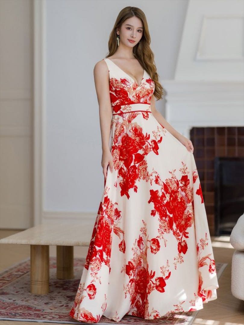 ERUKEI フラワープリント Aラインドレス