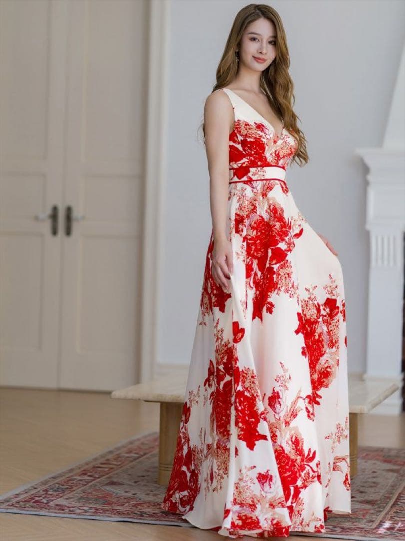 ERUKEI フラワープリント Aラインドレス