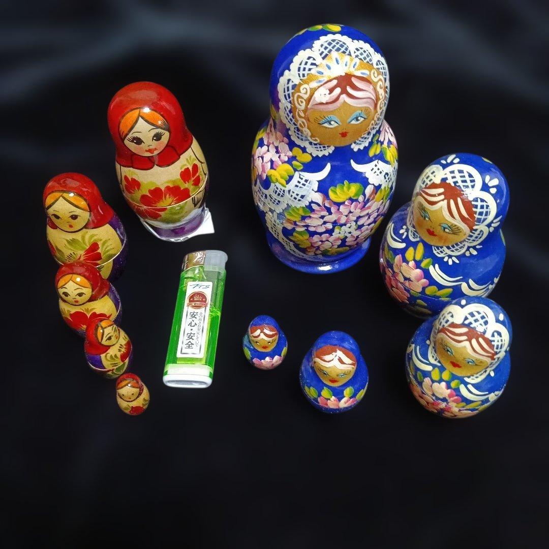 91..マトリョーシカセット 青と赤 花柄 サービス品あり、クリアフィル2枚