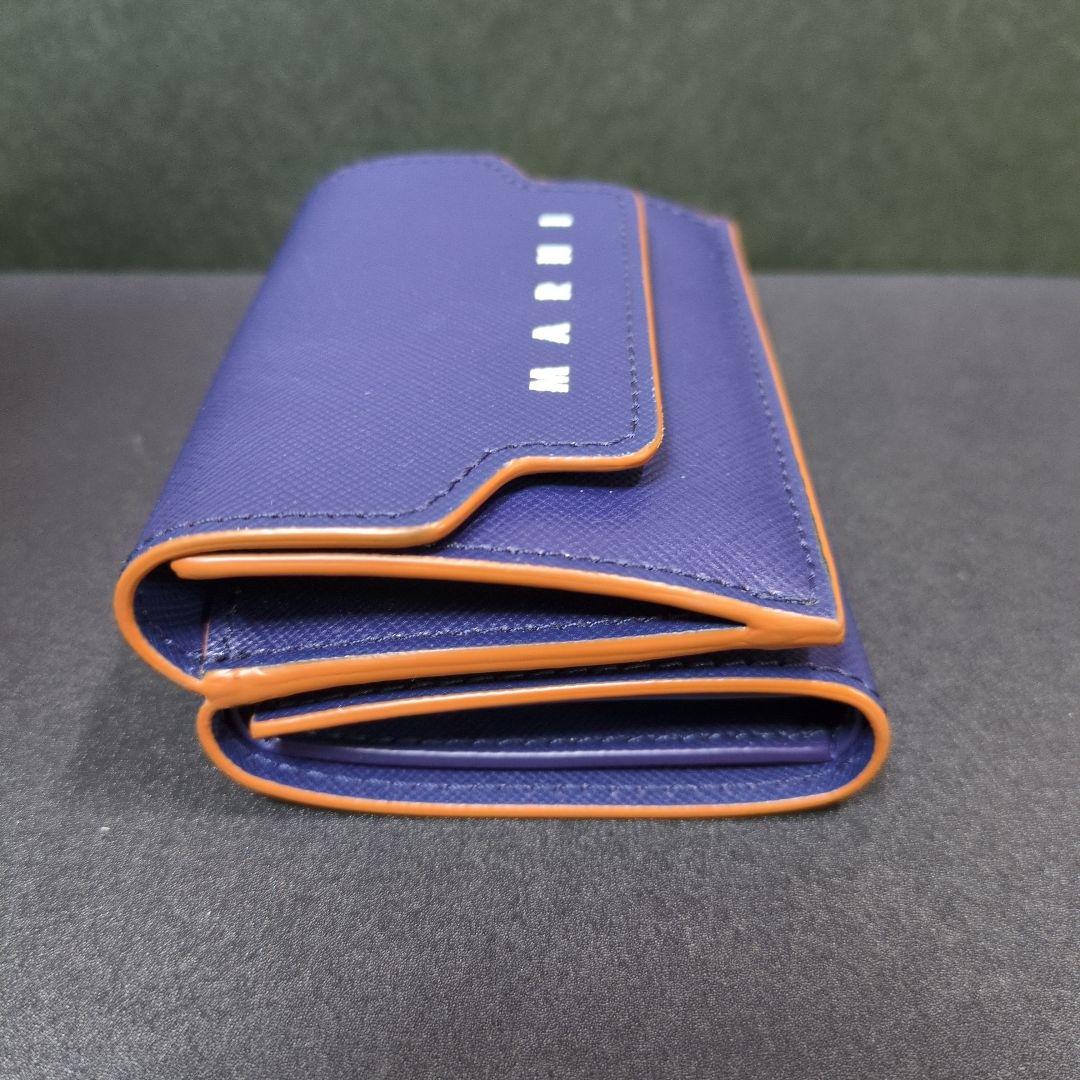 MARNI ロゴ 3つ折財布 ネイビー ブラウン 袋 箱 付き 青