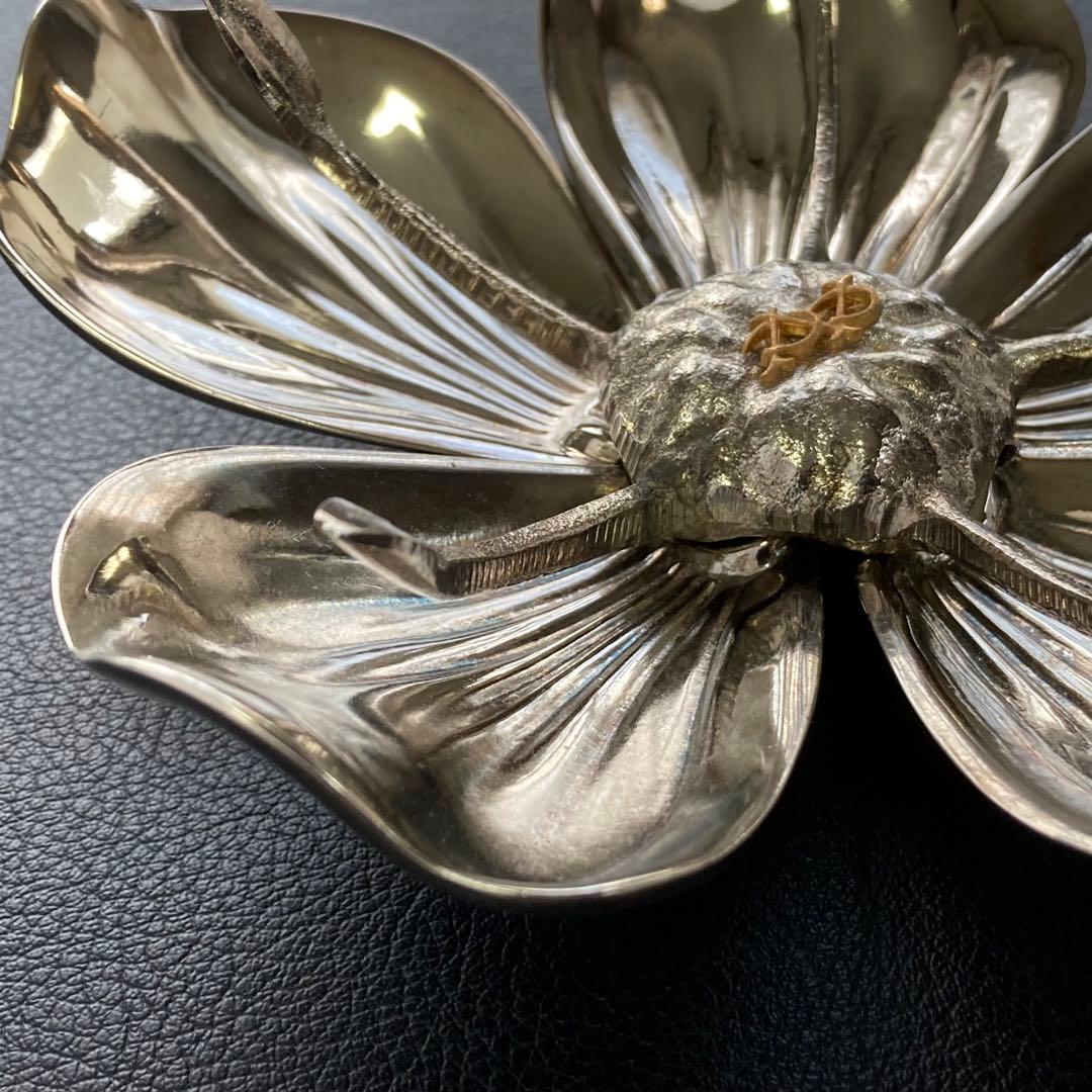花びら トレイ プレート 小物置き 灰皿 置物 金属 銀色 レトロ ヴィンテージ
