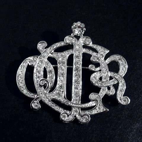 極美品 正規品 Dior ブローチ 旧ロゴ ビンテージ クリスタル シルバー 銀