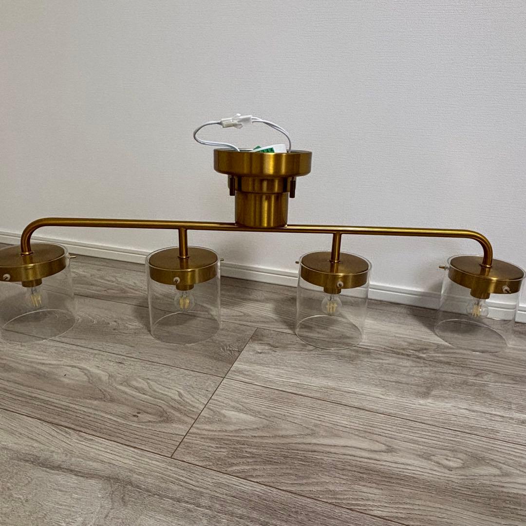 シーリングライト4灯　ガラス　照明　アンティーク　ゴールド　真鍮メッキ