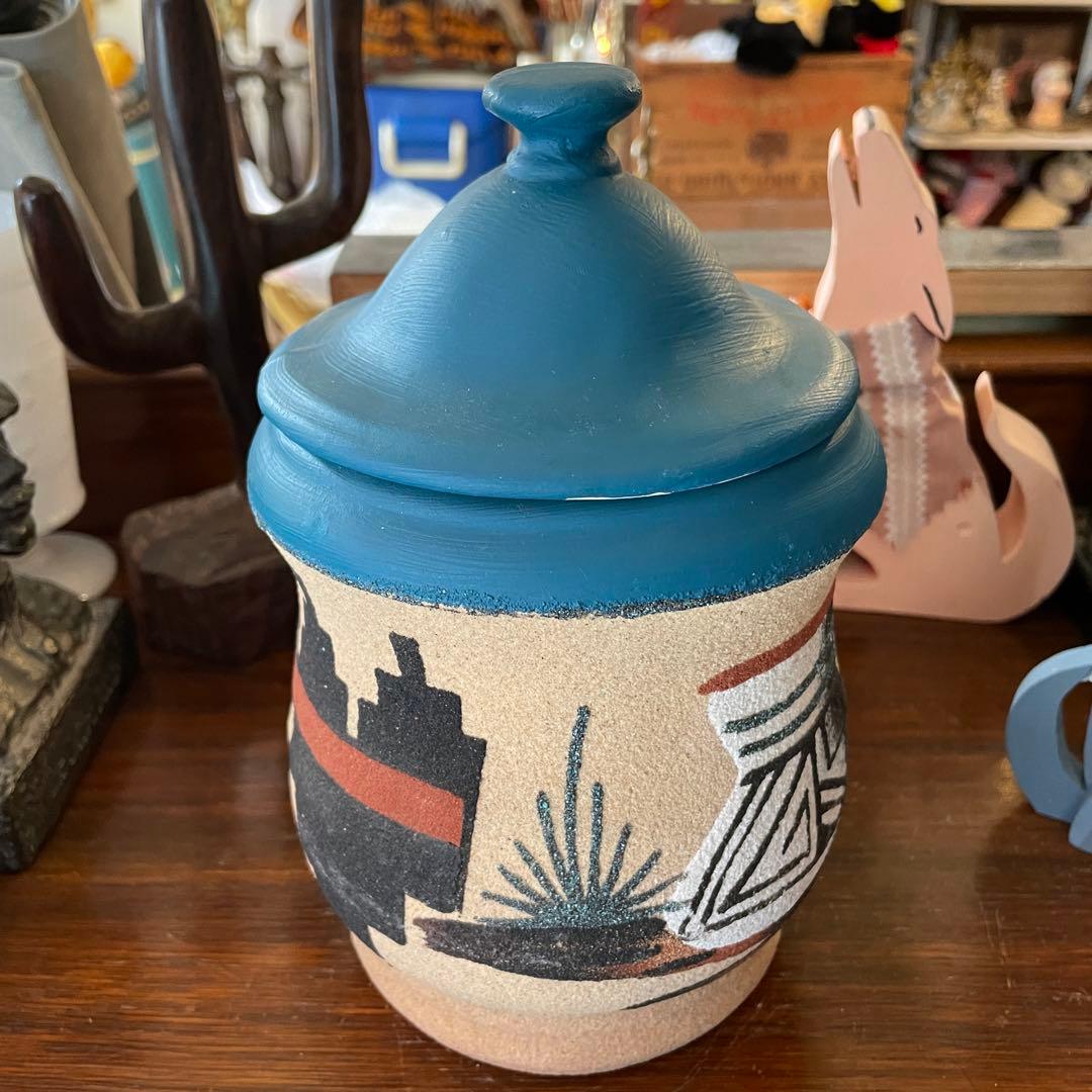70s アリゾナ州アンティーク　サンドペイント砂絵容器　ネイティブアメリカン雑貨