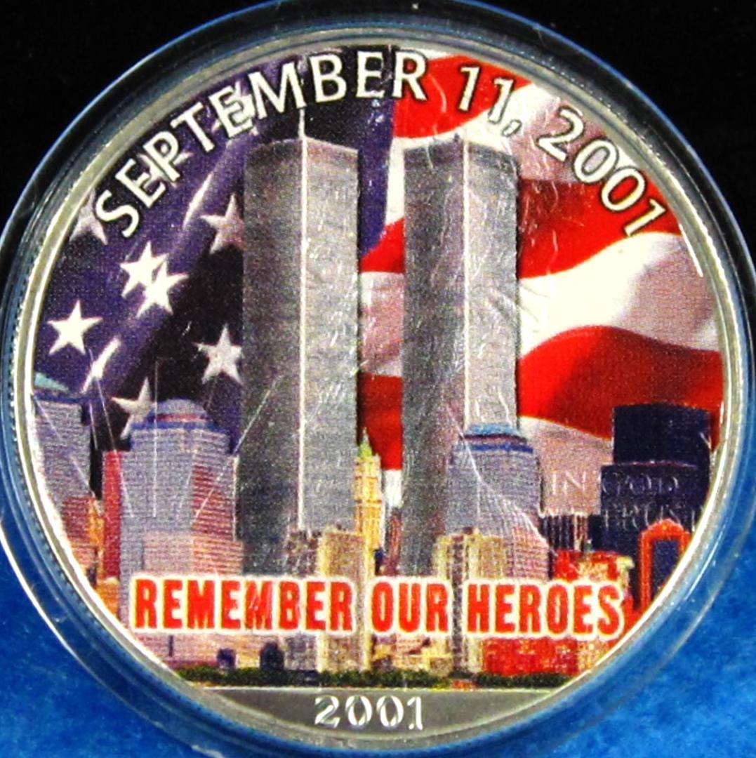 ０１年　カラー　アメリカンシルバーイーグル　１オンス１ドル銀貨　ＷＴＣリメンバー