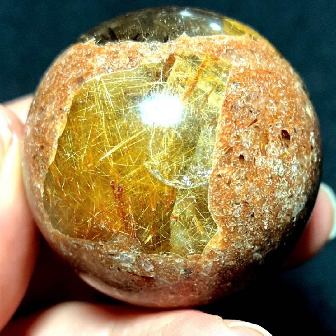 38mm ゴールドルチルクォーツ　丸玉　スフィア　金針水晶