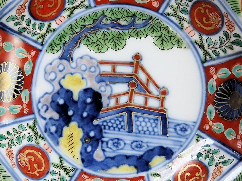 大聖寺伊万里　菊に龍　岩に欄干の図　八角４寸皿　４枚　D702AS-fbho