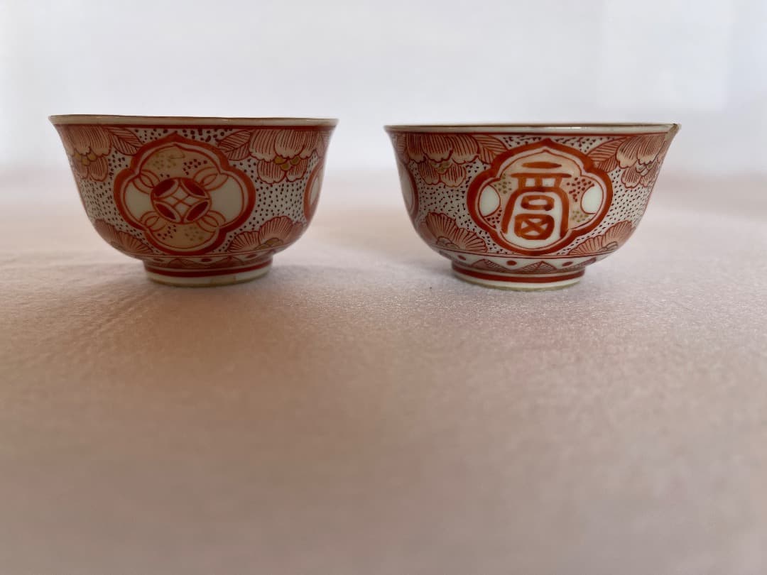 時代 煎茶椀 赤絵 湖東焼 5客