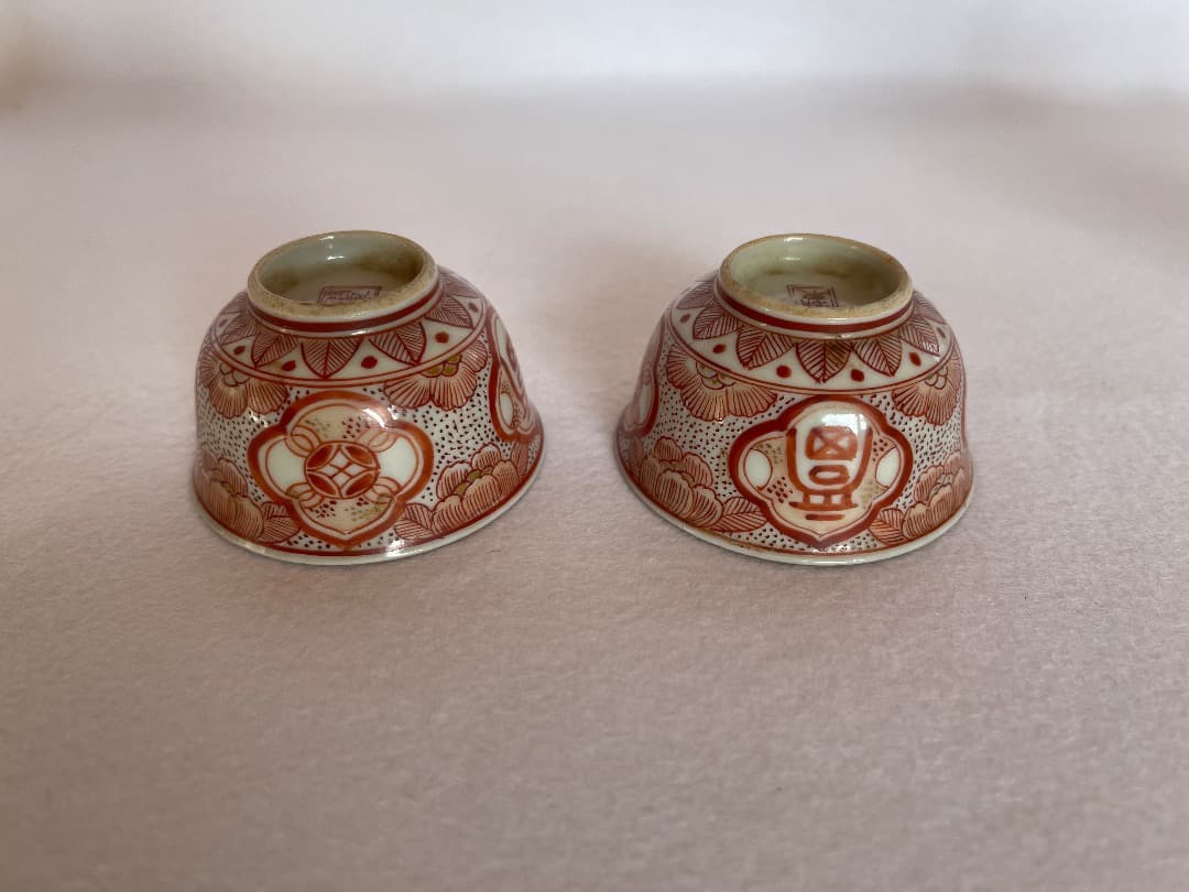 時代 煎茶椀 赤絵 湖東焼 5客