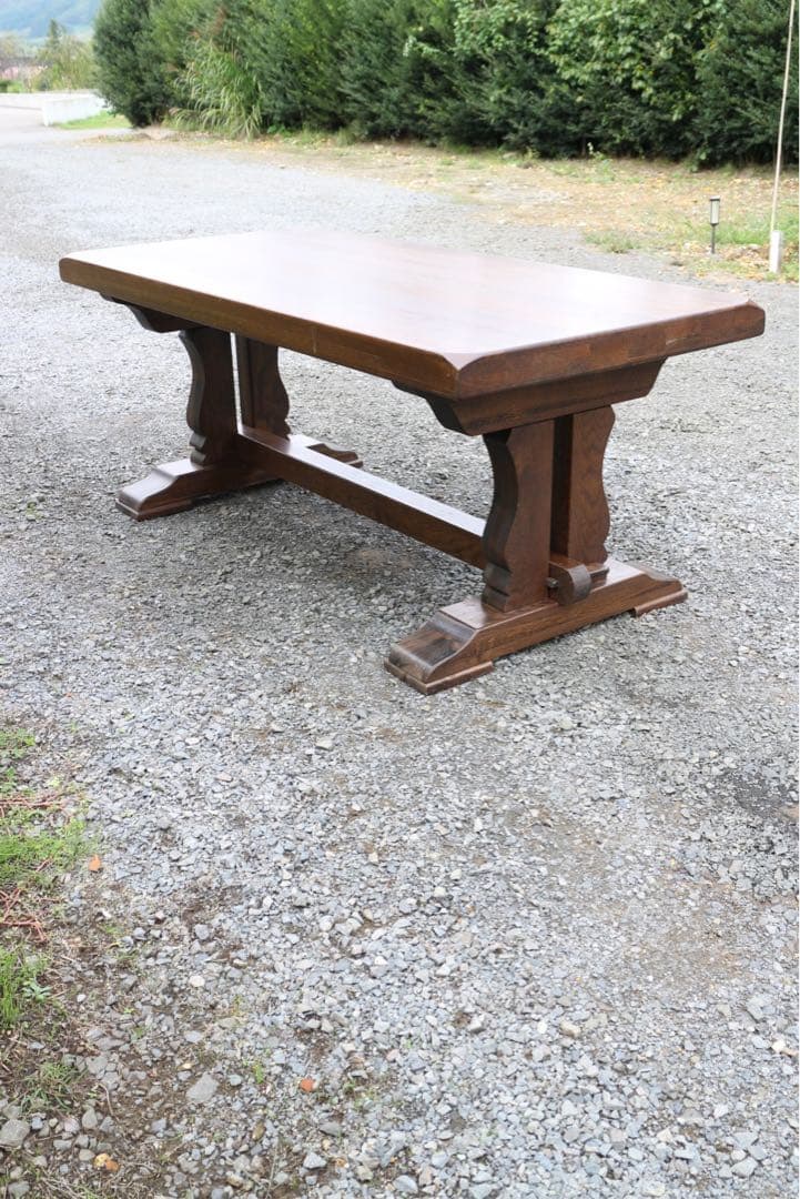 天然木総ナラ材ダイニングテーブル　重厚天然総オーク無垢ハープ型楔脚購入時70万！